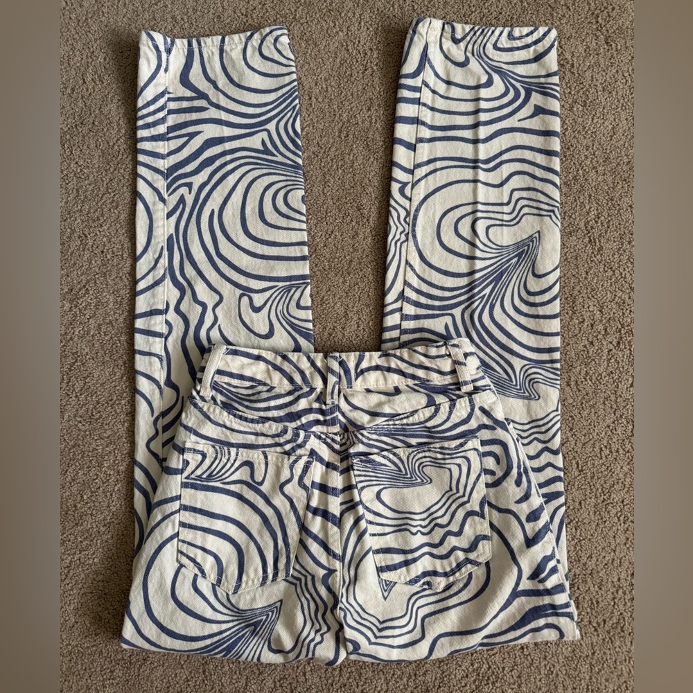 Zara Women’s Swirl Jeans Size 0 Blue White Pants Straight Leg - Picture 4 of 9